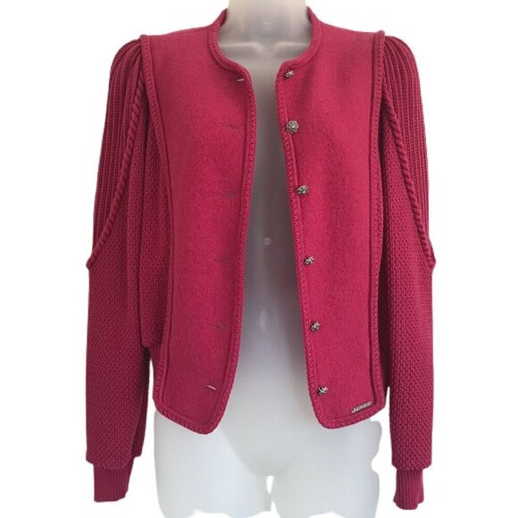 Geiger Austria Pink Button Front Cardigan Boiled Wool Sz 40 Sweater Knit Career - Picture 2 of 12